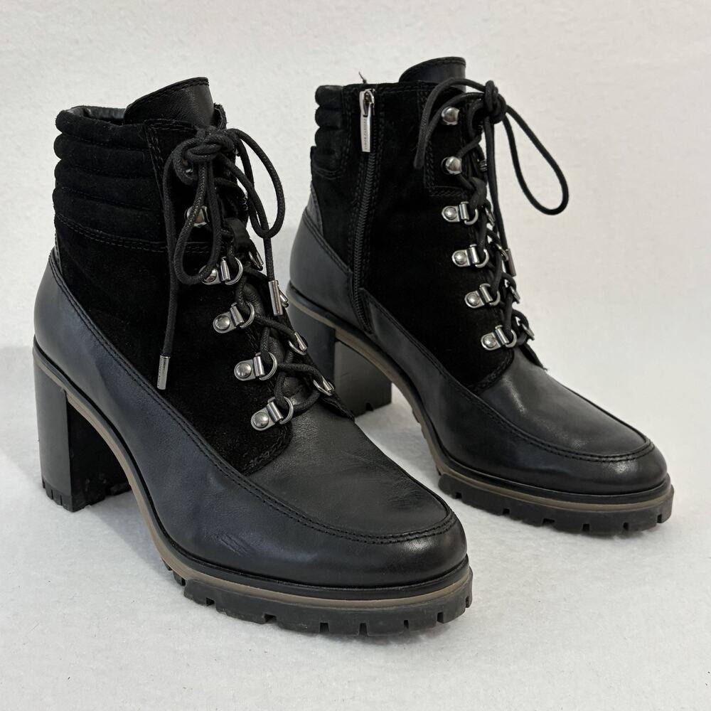 Vince Camuto DONENTA Black Leather Lace Up Boots Chunky 3" Heel Womens Size 9.5